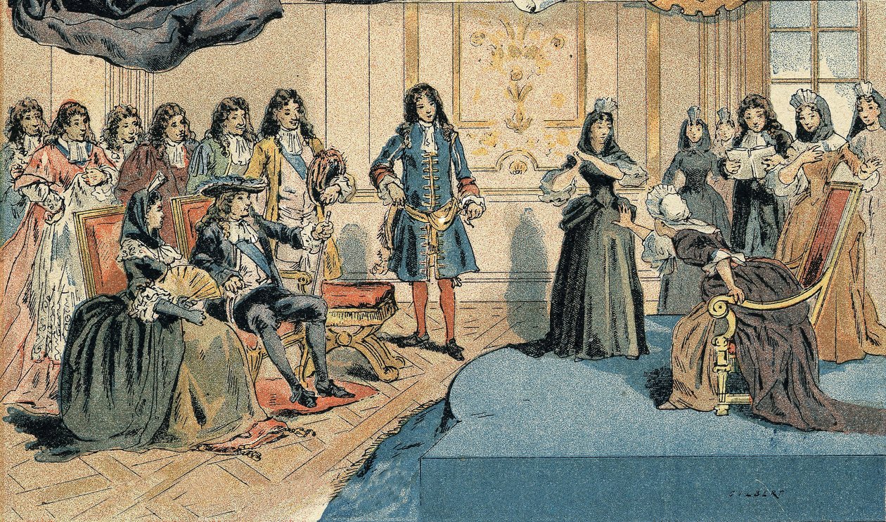 Zastoupení „“ Athalie “ od Jeana Racina před Ludvíkem XIV. (1638-1715) a Madame (Mariquise) de Maintenon (Francoise d