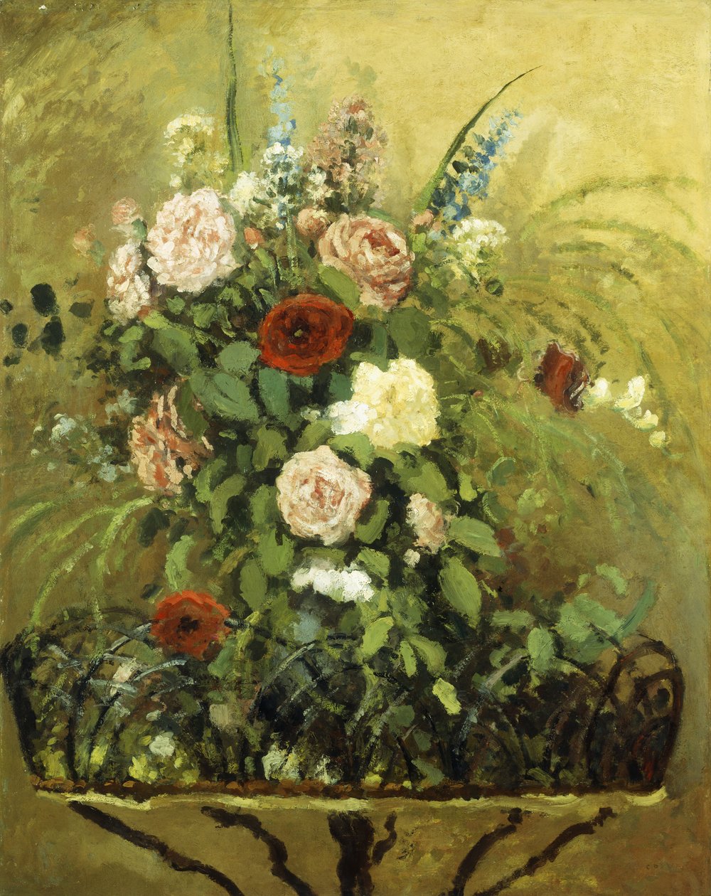 Kytice s rustikální dřevěnou zahradou; Kytice květin, s rustikálním dřevěným květináčem, c.1876 od Camille Jacob Pissarro