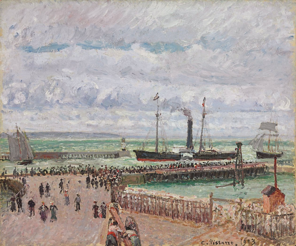 Vjezd do přístavu Le Havre a západní vlnolamy, světelně šedé počasí; Vjezd do přístavu Le Havre a západní vlnolam, jasně šedé počasí, 1903 od Camille Jacob Pissarro