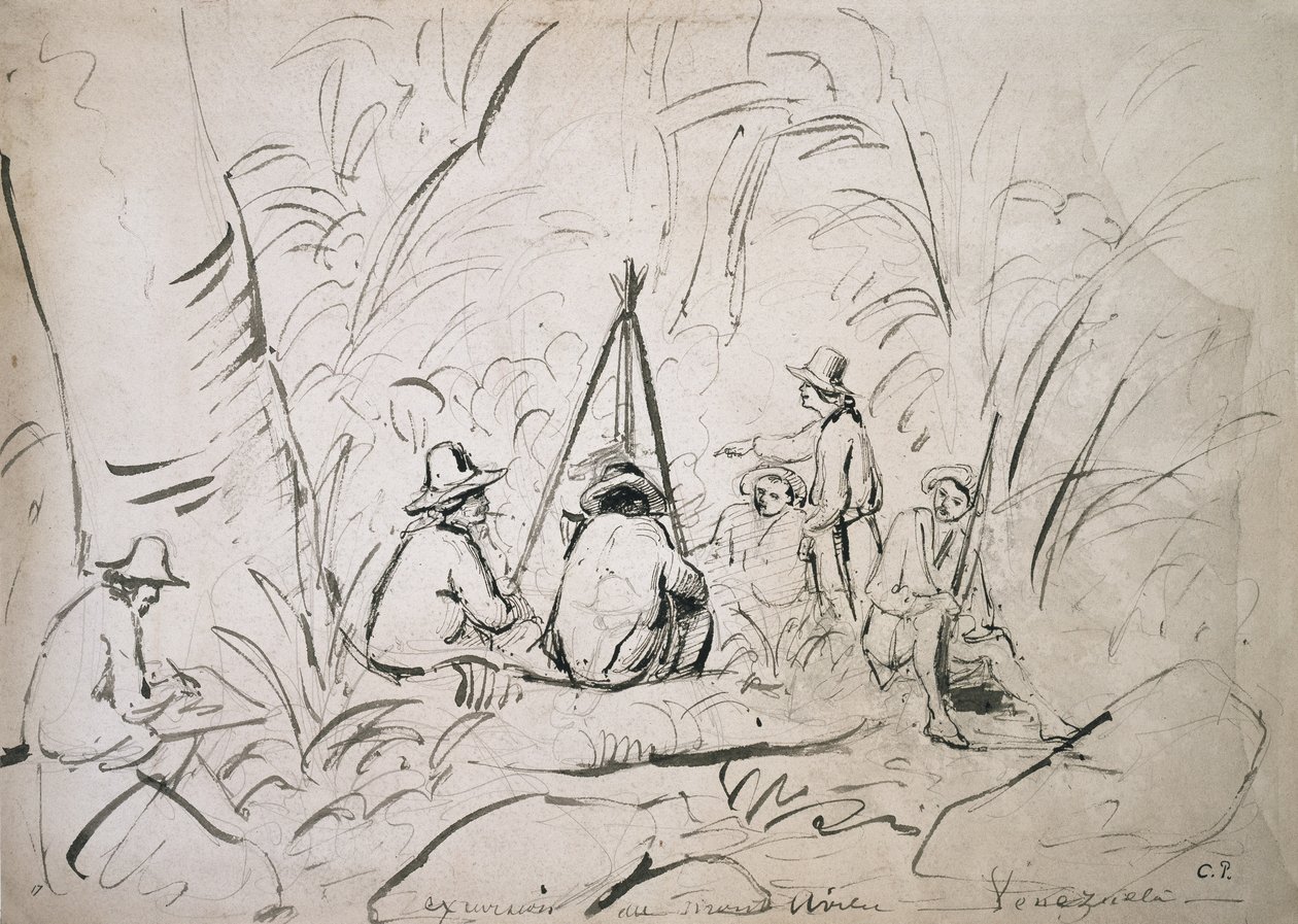 Exkurze do Mont Avily, Venezuela (tužka s perem a inkoust na papíře) od Camille Jacob Pissarro
