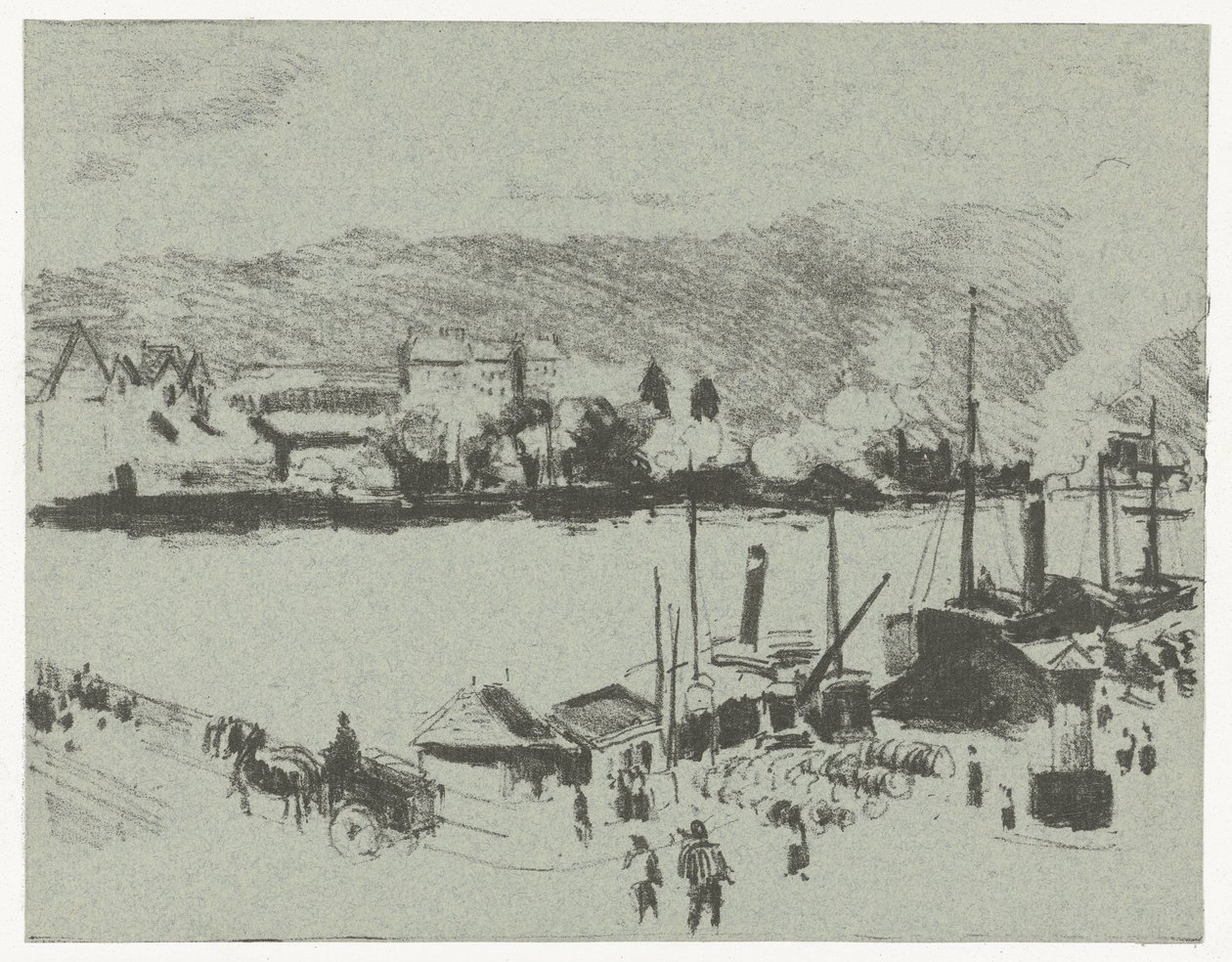 Pohled na nábřeží Seiny v Rouenu Quai Boieldieu, Rouen od Camille Jacob Pissarro
