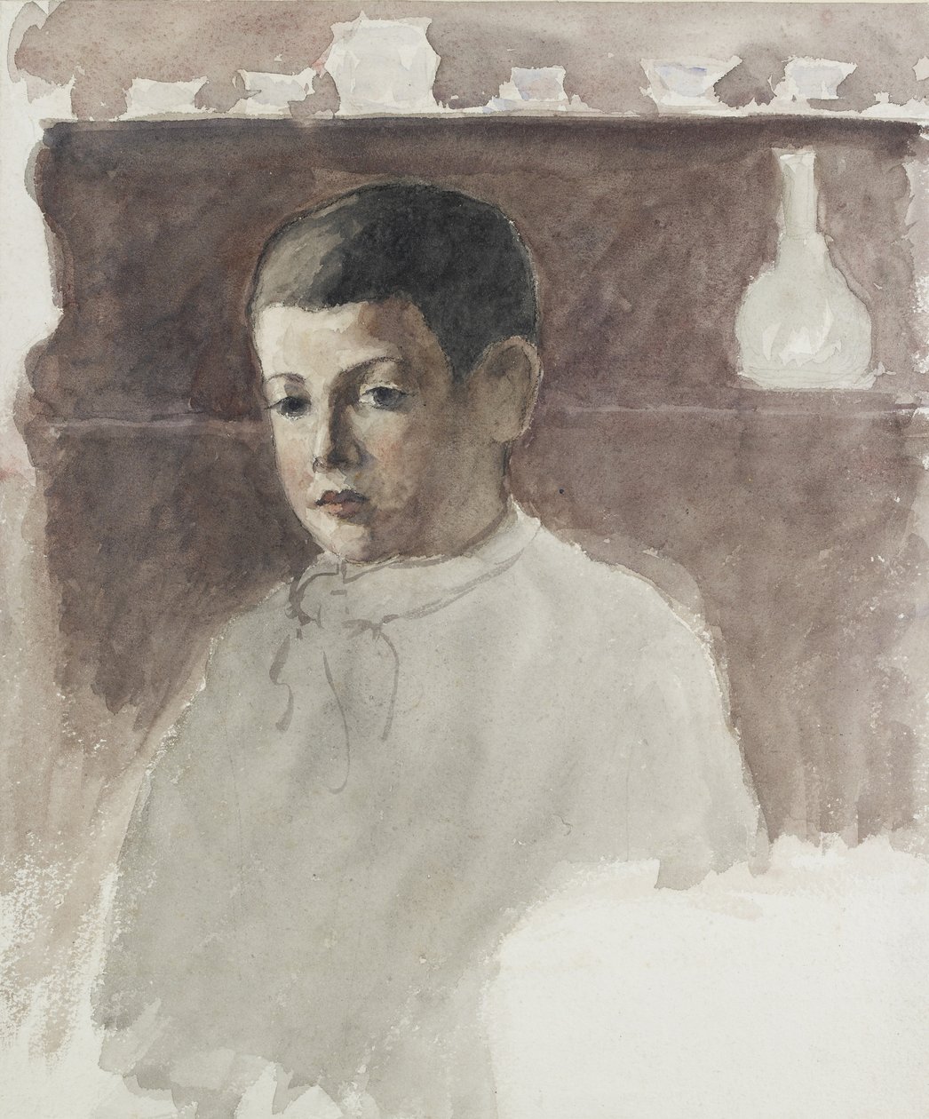 Polodlouhý portrét Luciena Pissarra (1863-1944), c. 1875 (akvarel nad dřevěným uhlím) od Camille Jacob Pissarro