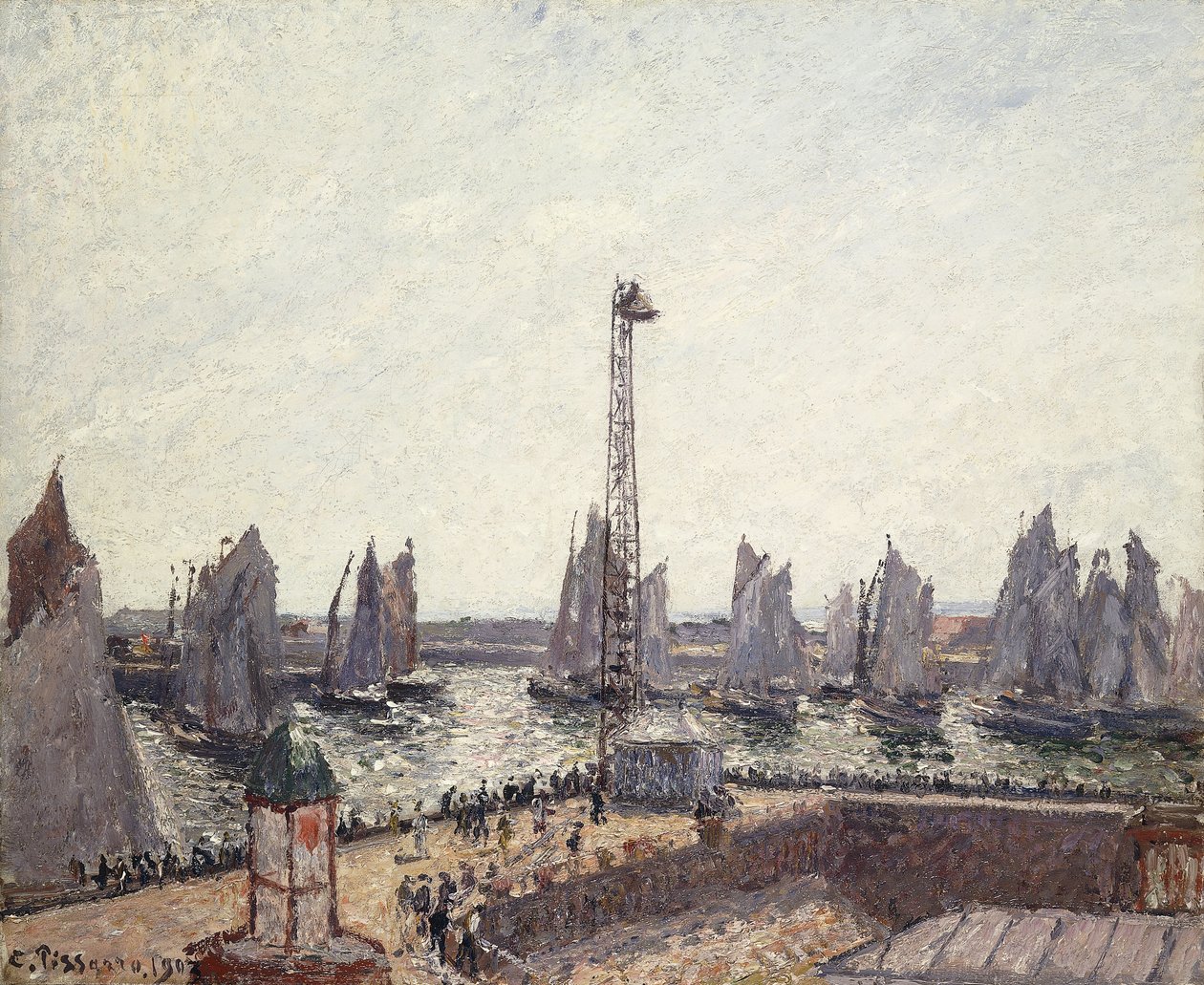 Vnější přístav a jeřáby, Le Havre; Vnější přístav a Anse des Pilotes, Le Havre, 1903 od Camille Jacob Pissarro
