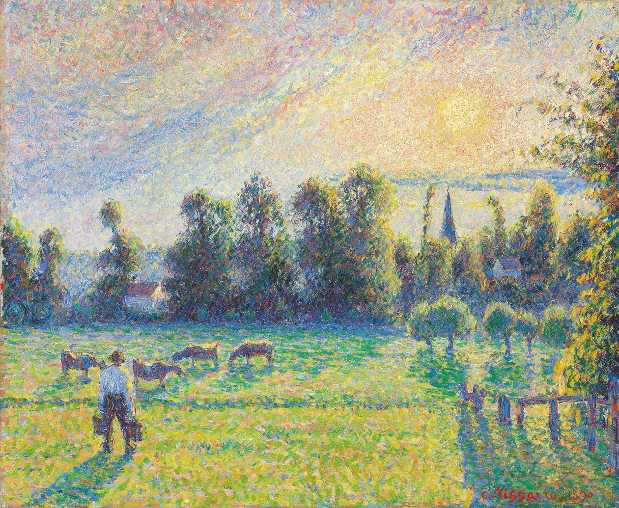 Pastviny, Západ Slunce, Eragny; Pastviny, západ slunce, Eragny, 1890 od Camille Jacob Pissarro