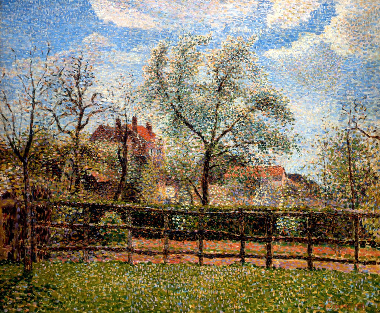 Hrušně a květiny v Eragny, ráno, 1886 od Camille Jacob Pissarro