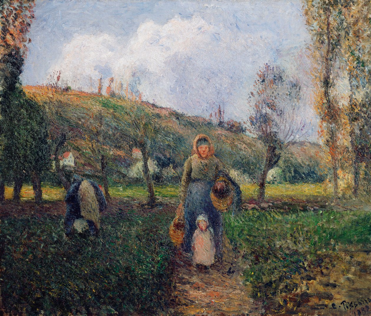 Sedlák a dítě vracející se z polí, Pontoise; Selka a dítě vracející se z polí, Pontoise, 1882 od Camille Jacob Pissarro