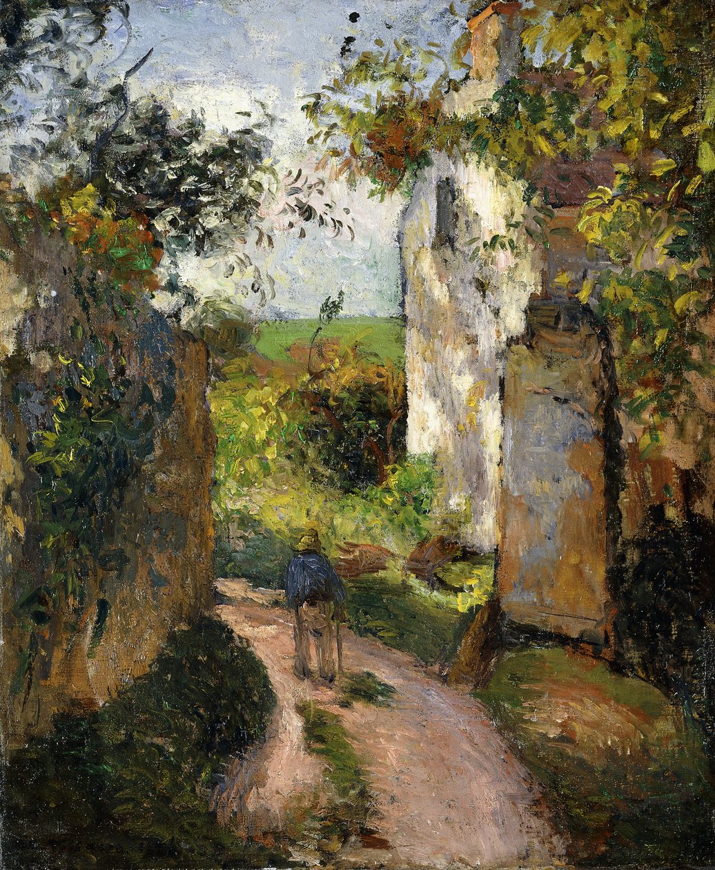 Rolník na uličce u domu, Pontoise; Rolník v uličce v Ermitáži, Pontoise, 1876 od Camille Jacob Pissarro