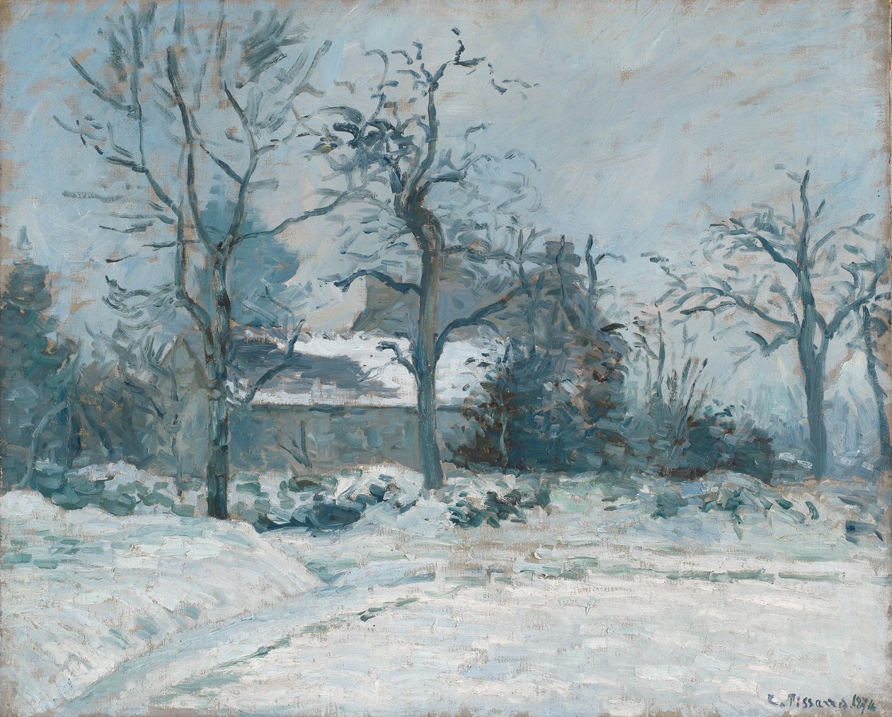 Pietteův dům v Montfoucault, Snow Effect, 1874 od Camille Jacob Pissarro