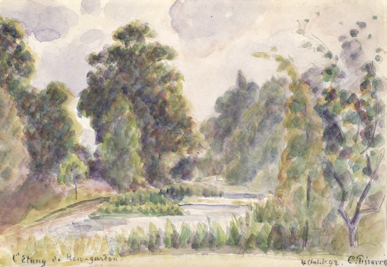 Pond at Kew Gardens, 1892 (wc nad grafitovou tužkou na položený papír) od Camille Jacob Pissarro