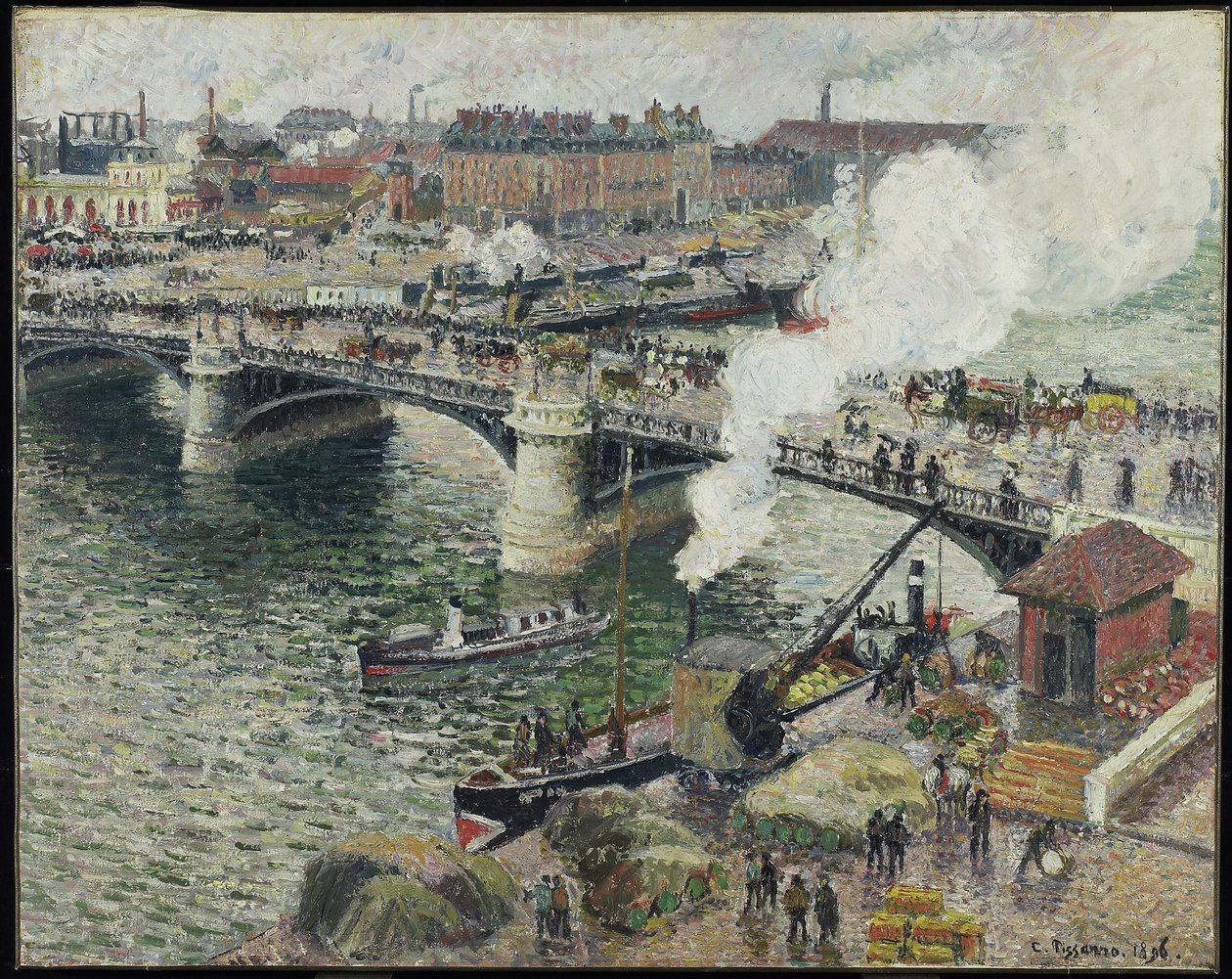 Pont Boieldieu v Rouenu, vlhké počasí, 1896 od Camille Jacob Pissarro