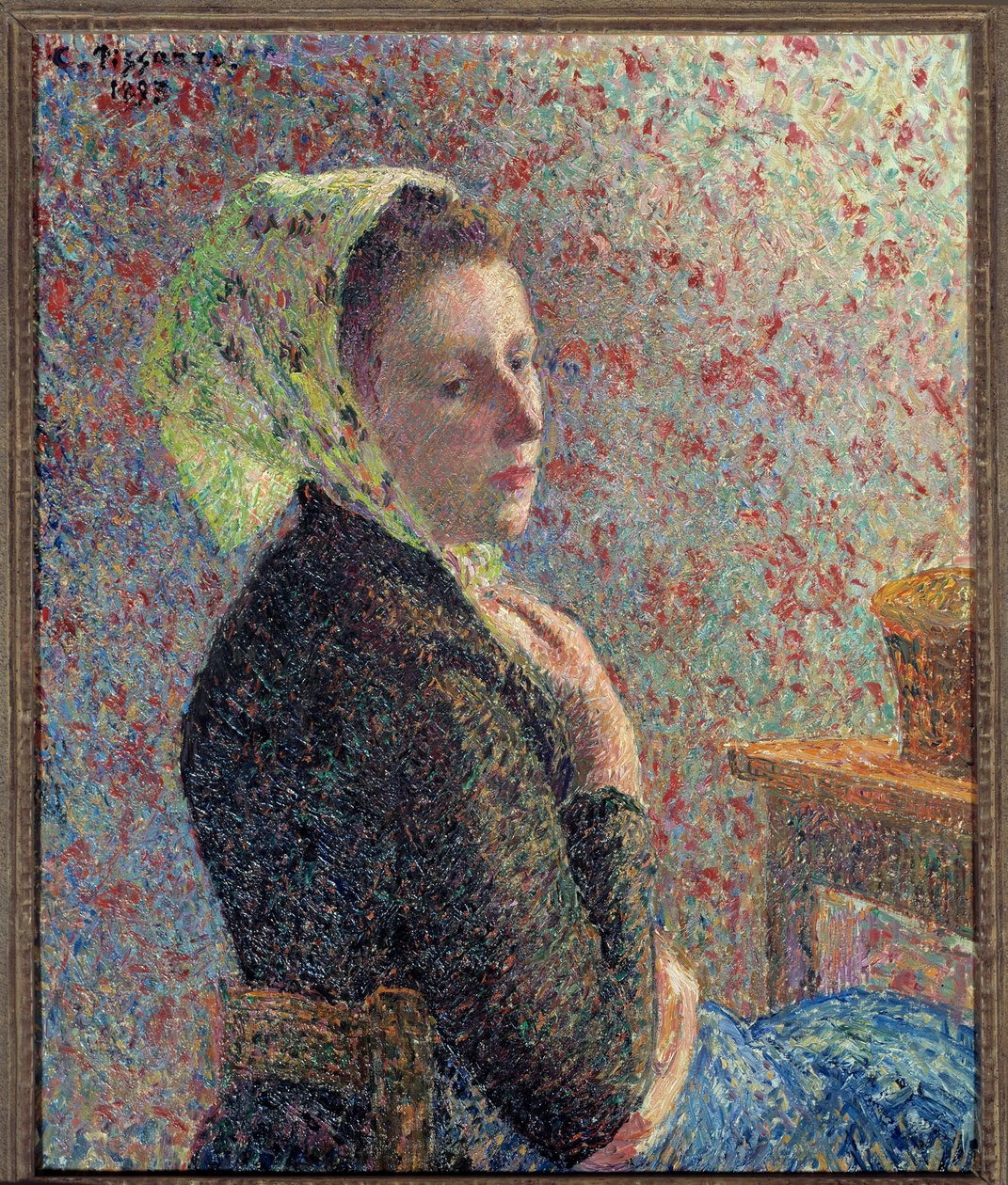 Portrét ženy se zelenou fólií v roce 1893 obraz Camille Pissarro (1830-1903). 1893. Rozm. 0,65 x 0,54 m. Paříž, Musee d