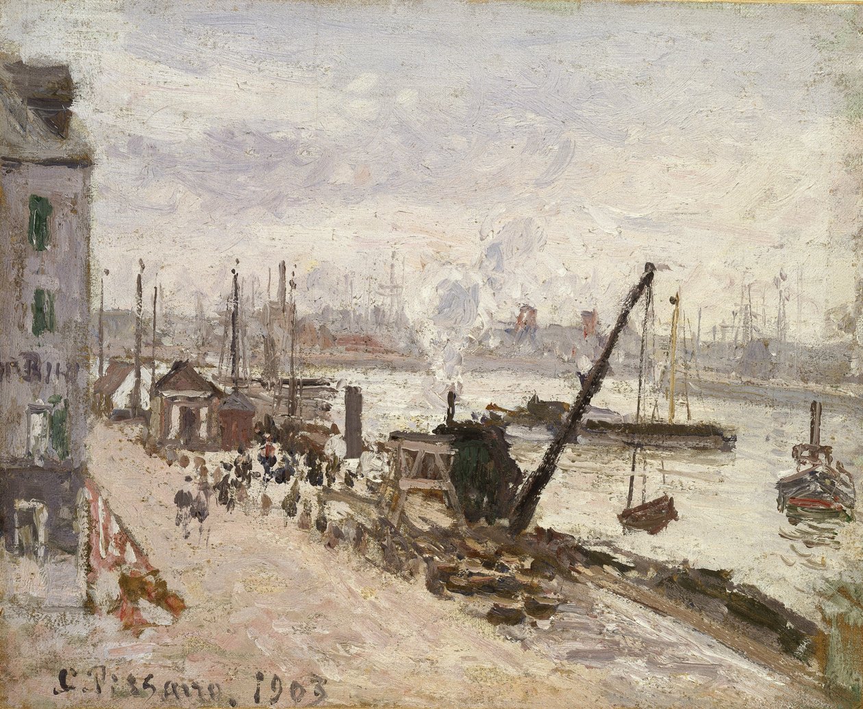 Quayside v Le Havre, 1903 (olej na batistu) od Camille Jacob Pissarro