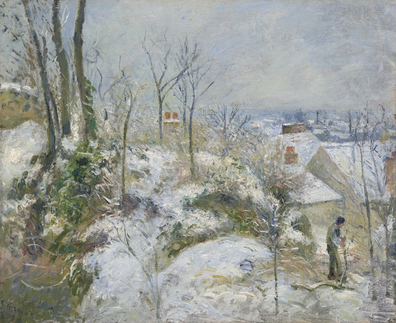 Rabbit Warren v Pontoise, Snow, 1879 od Camille Jacob Pissarro