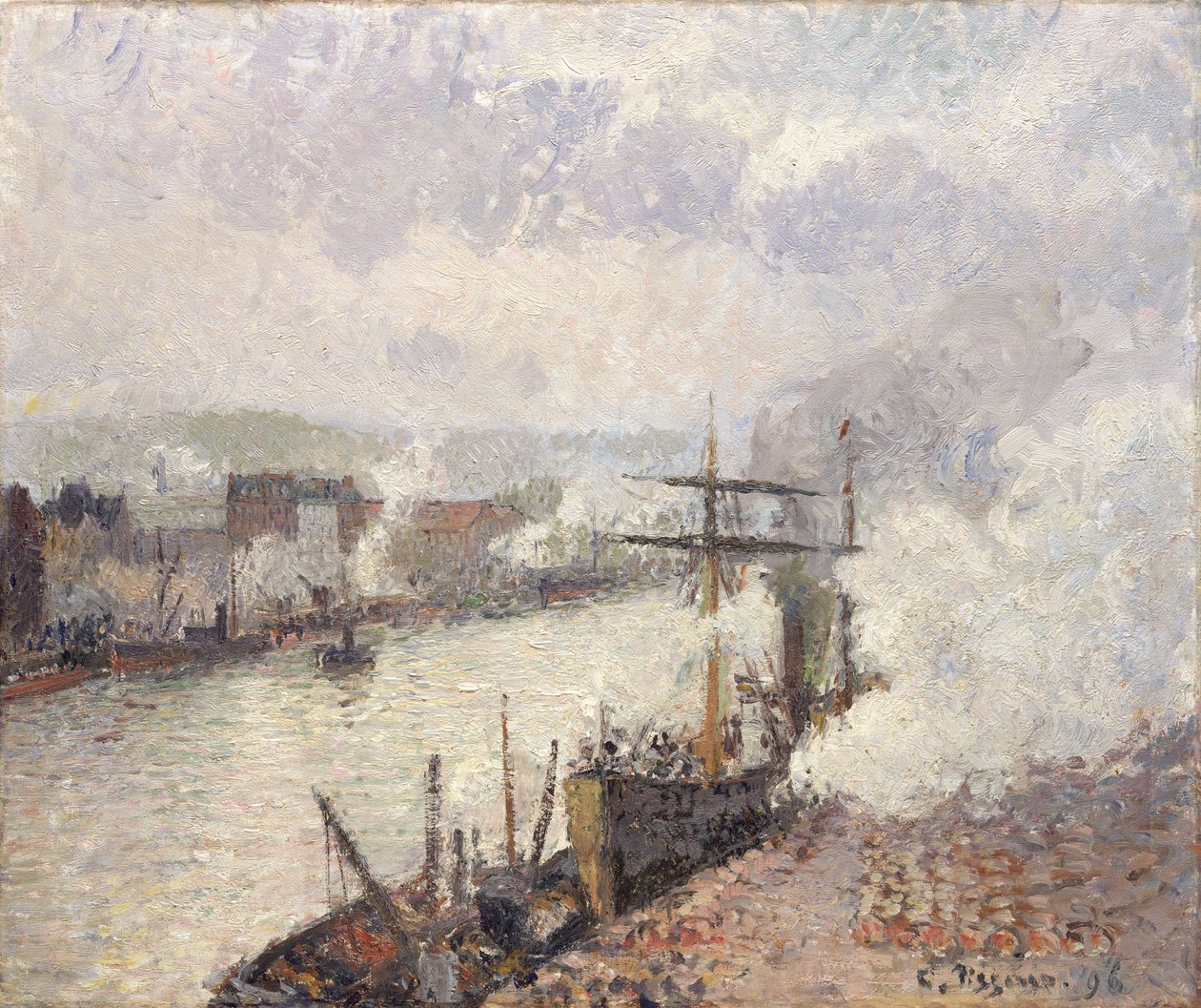 Parníky v přístavu Rouen, 1896 od Camille Jacob Pissarro