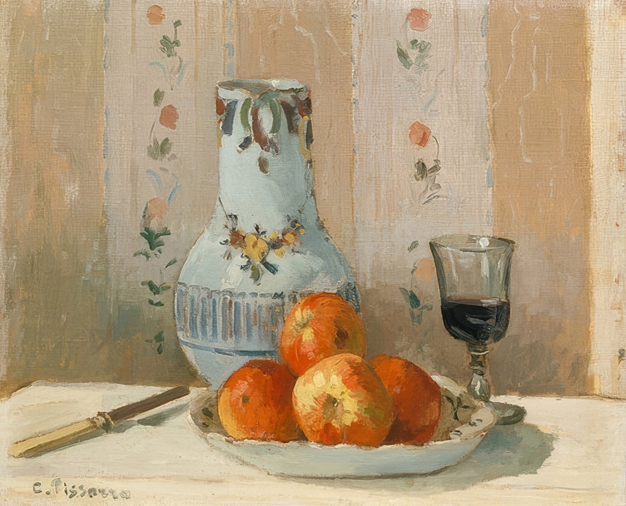 Zátiší s jablky a džbán. 1872 od Camille Jacob Pissarro