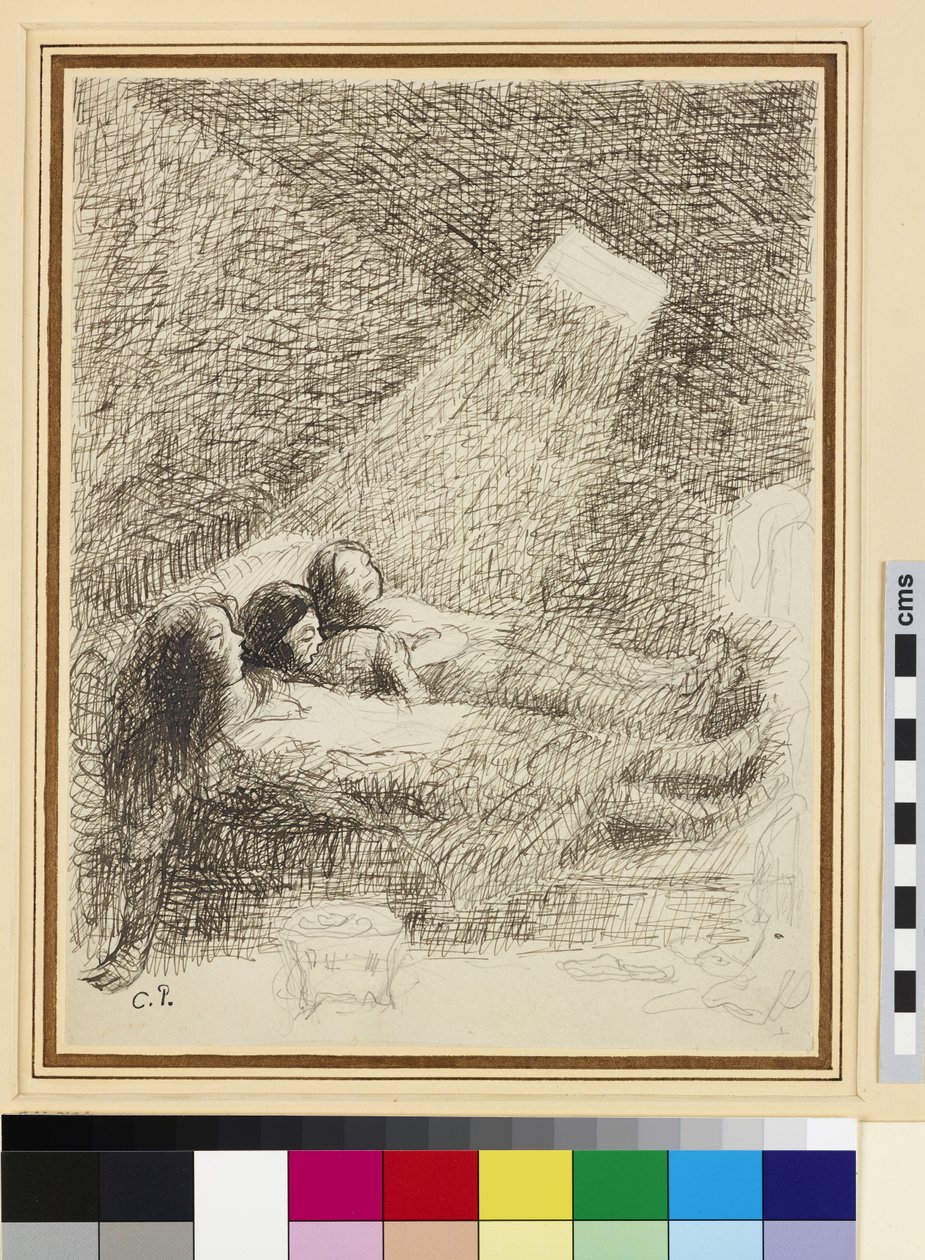 Study for The Asphysia (pero a inkoust přes tužku na hlazeném papíře) od Camille Jacob Pissarro