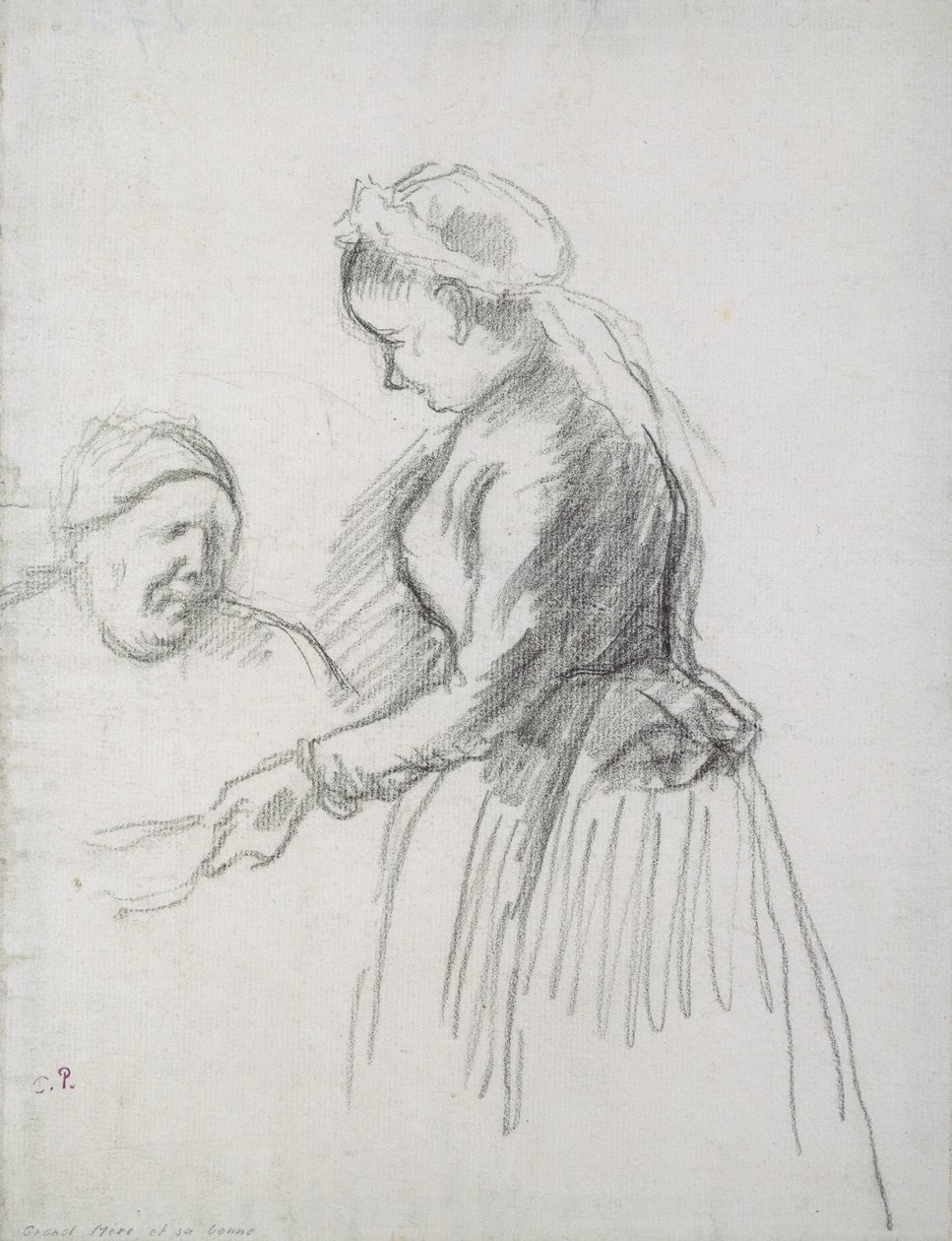 Studie umělcovy matky s její služkou (uhl na papíře) od Camille Jacob Pissarro