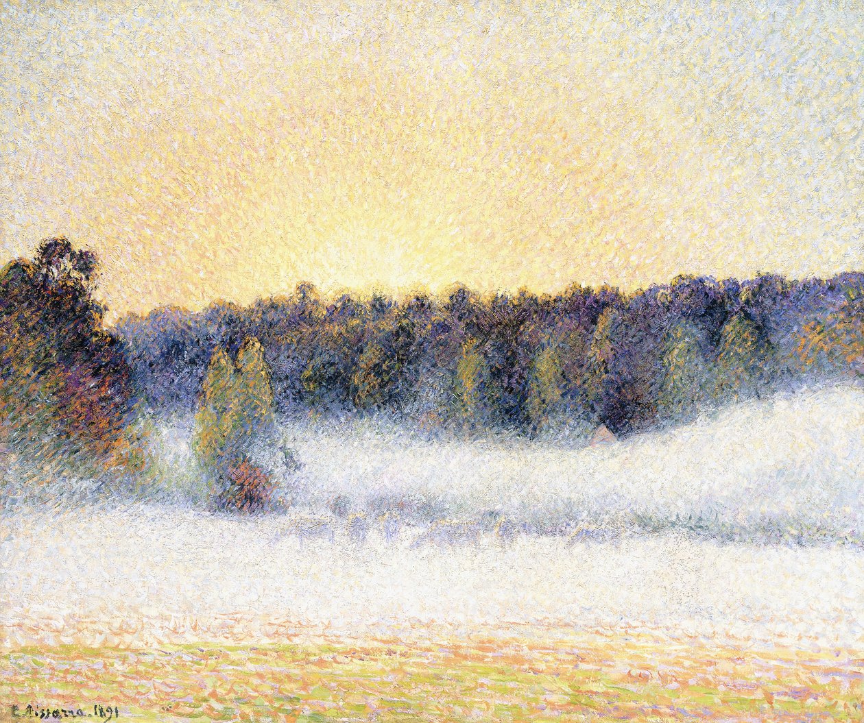 Západ slunce a mlha v Eragny, 1891 od Camille Jacob Pissarro