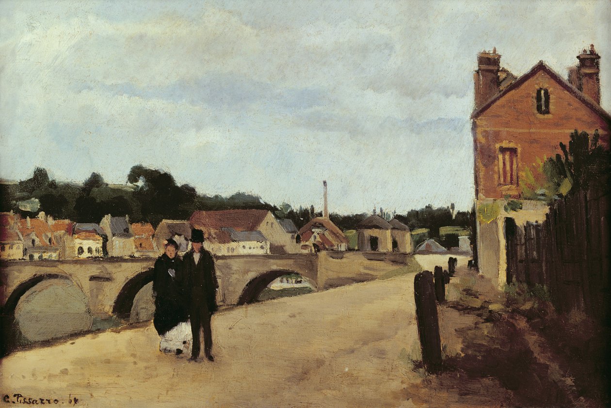 Chemin de lEcluse a most Pontoise, 1867 (olej na plátně připevněném na panelu) od Camille Jacob Pissarro