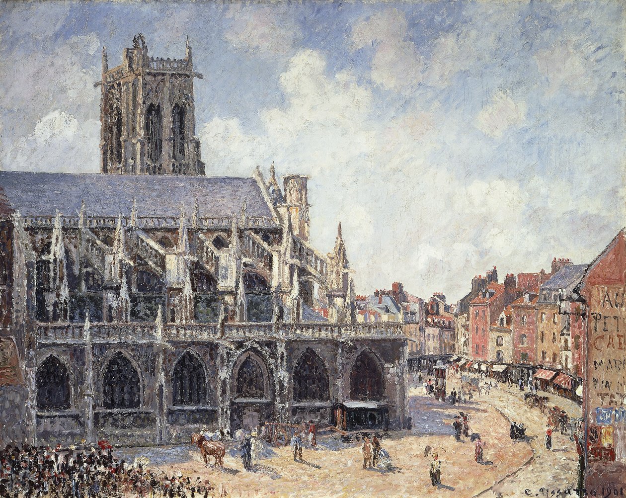 Kostel Saint Jacques v Dieppe v ranním slunci; Kostel Saint-Jacques v Dieppe Ráno, slunce, 1901 od Camille Jacob Pissarro