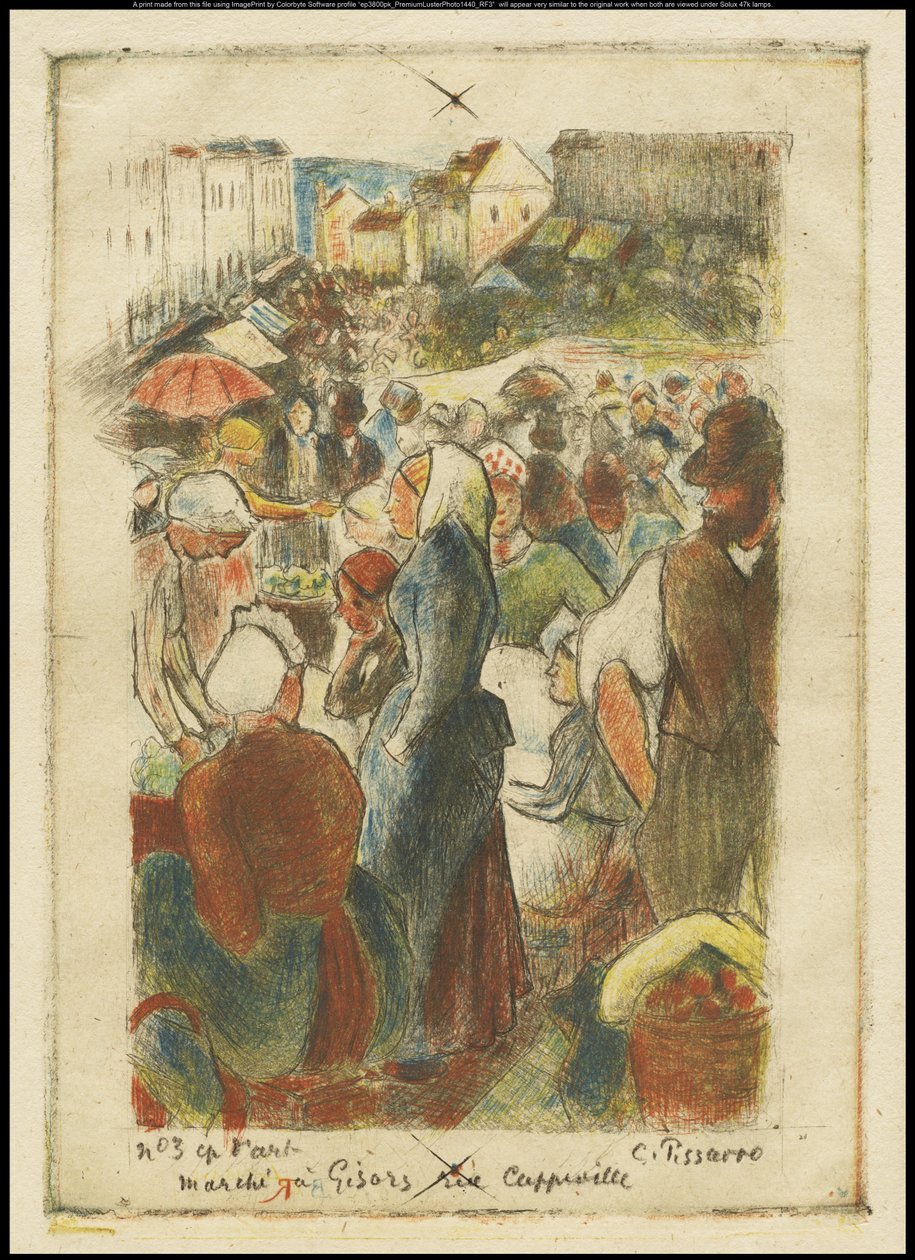 Gisors Market, Rue Cappeville, kolem roku 1894 od Camille Jacob Pissarro