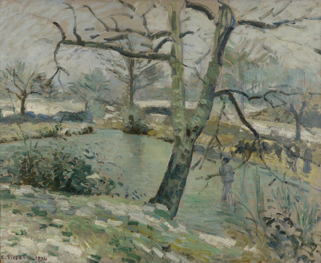 Rybník v Montfoucault, Efekt zimy, 1874 od Camille Jacob Pissarro