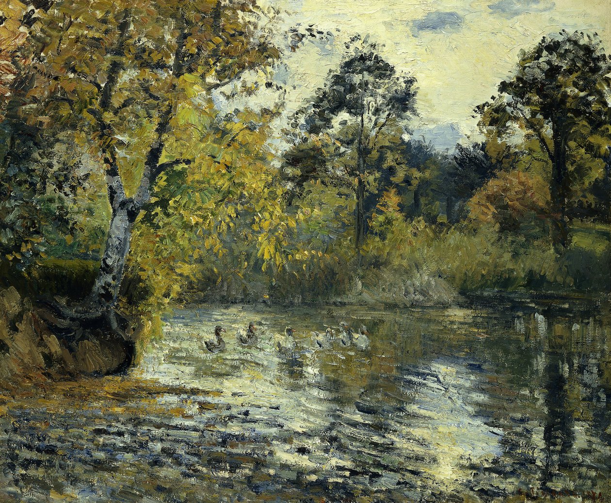 Rybník v Montfoucault; Rybník Montfoucault, 1874 od Camille Jacob Pissarro