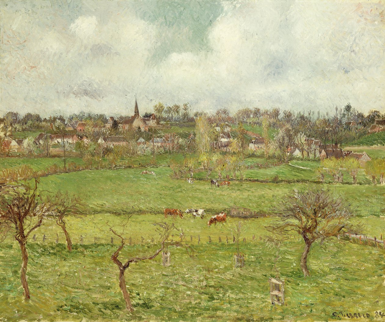 Pohled na Bazincourt; Vue de Bazincourt, 1884 od Camille Jacob Pissarro