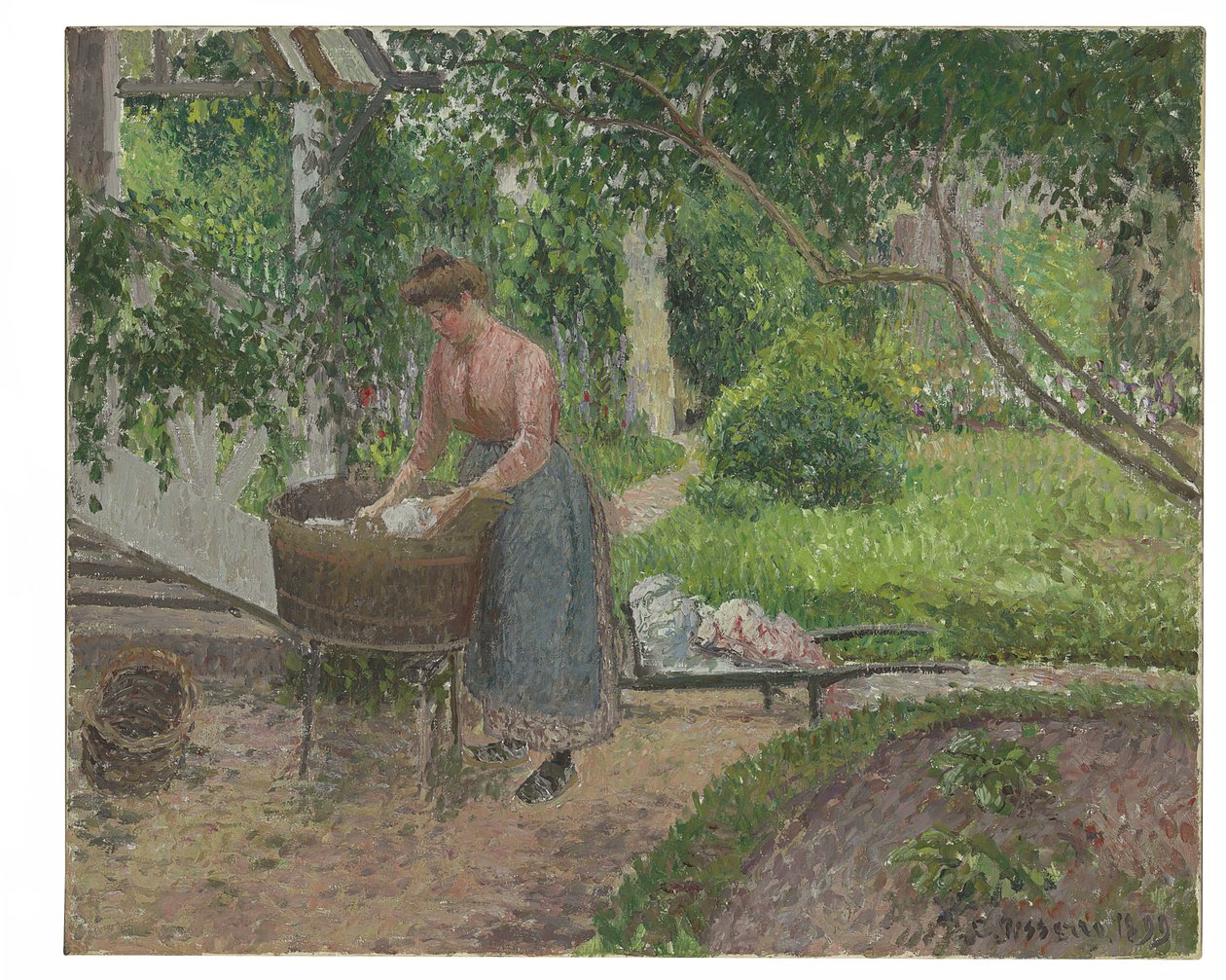 Pračka v zahradě Eragny, 1899 od Camille Jacob Pissarro