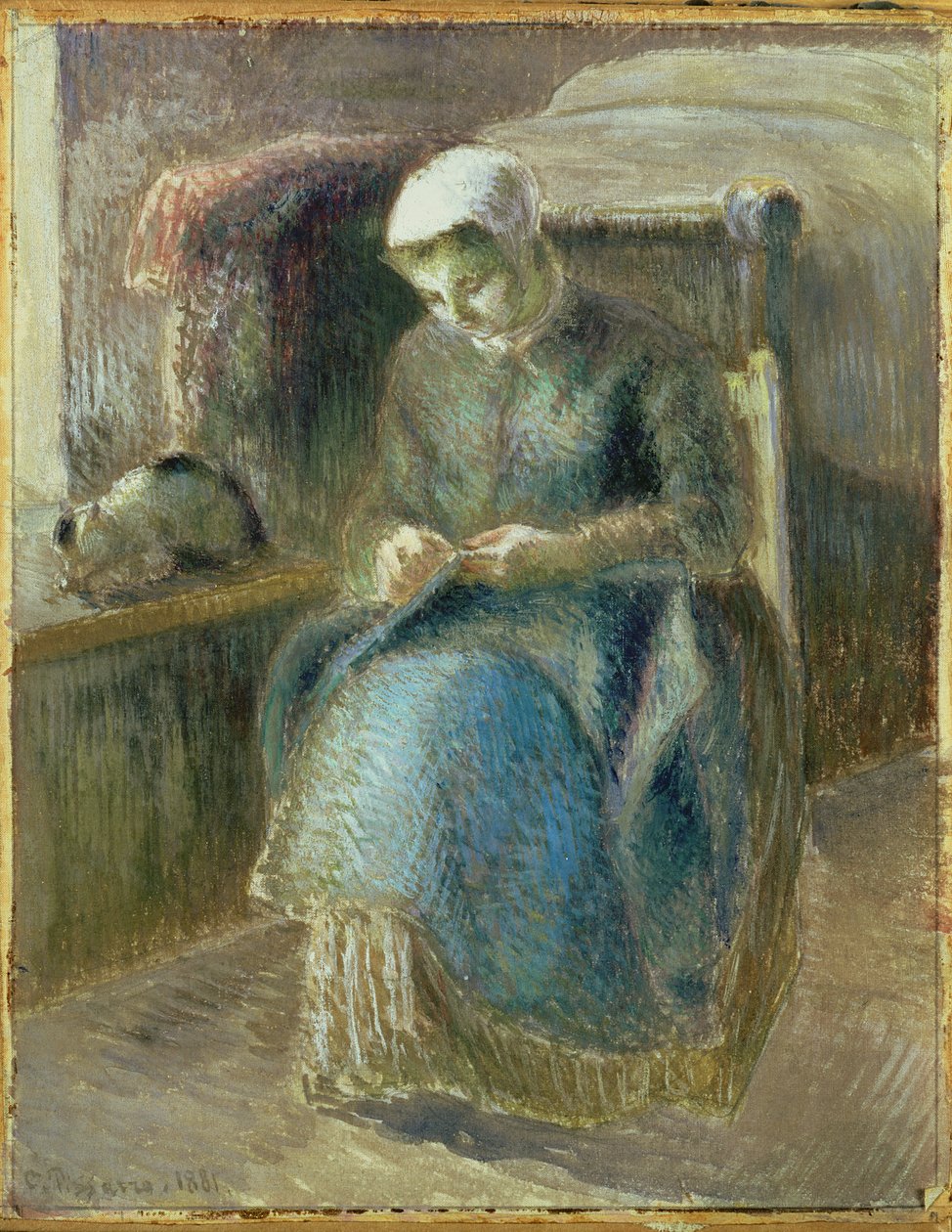 Žena šití, 1881 od Camille Jacob Pissarro