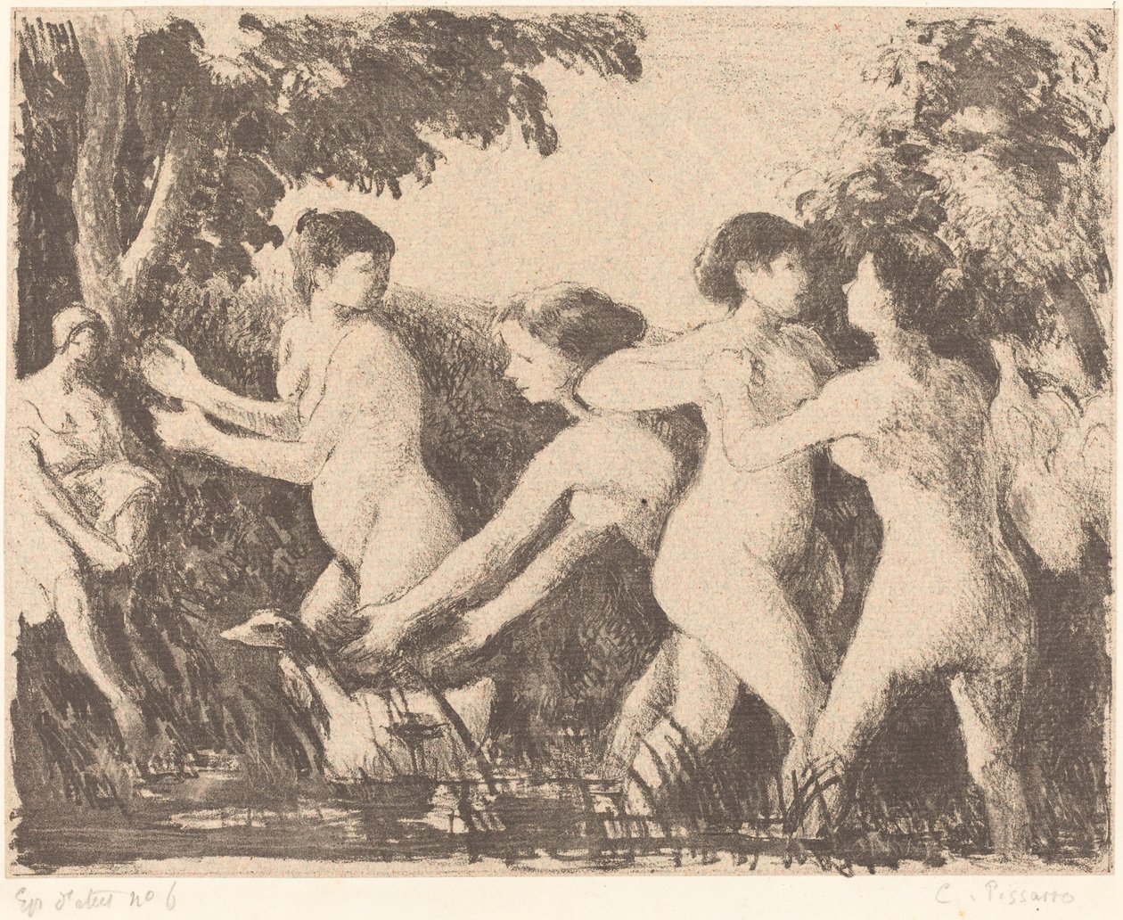 Baigneuses luttant (Bathers Wrestling) od Camille Pissarro