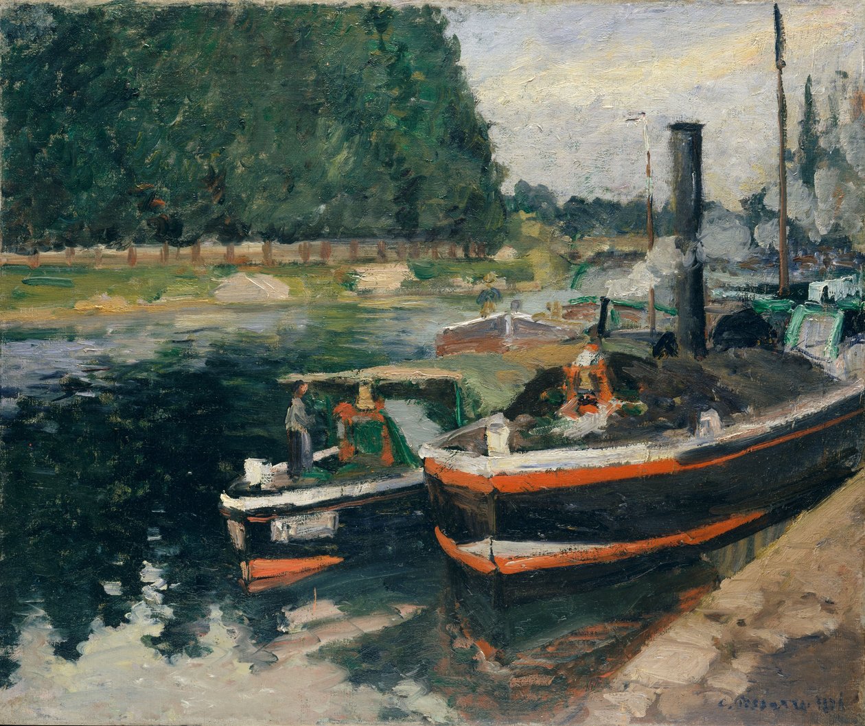 Čluny v Pontoise od Camille Jacob Pissarro