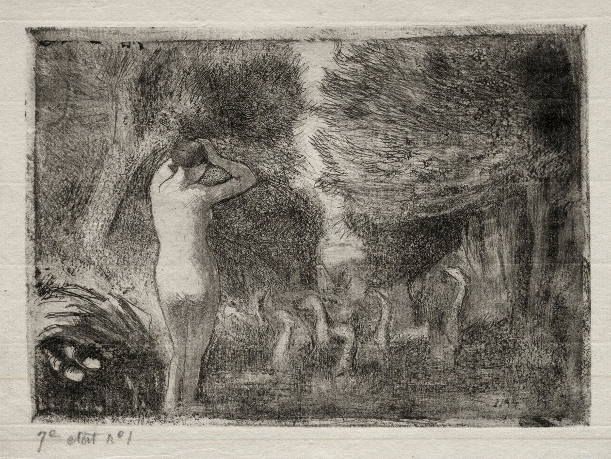 Koupaliště a husy od Camille Pissarro