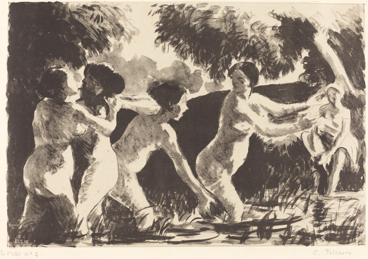 Bathers Wrestling (Baigneuses luttants) od Camille Pissarro