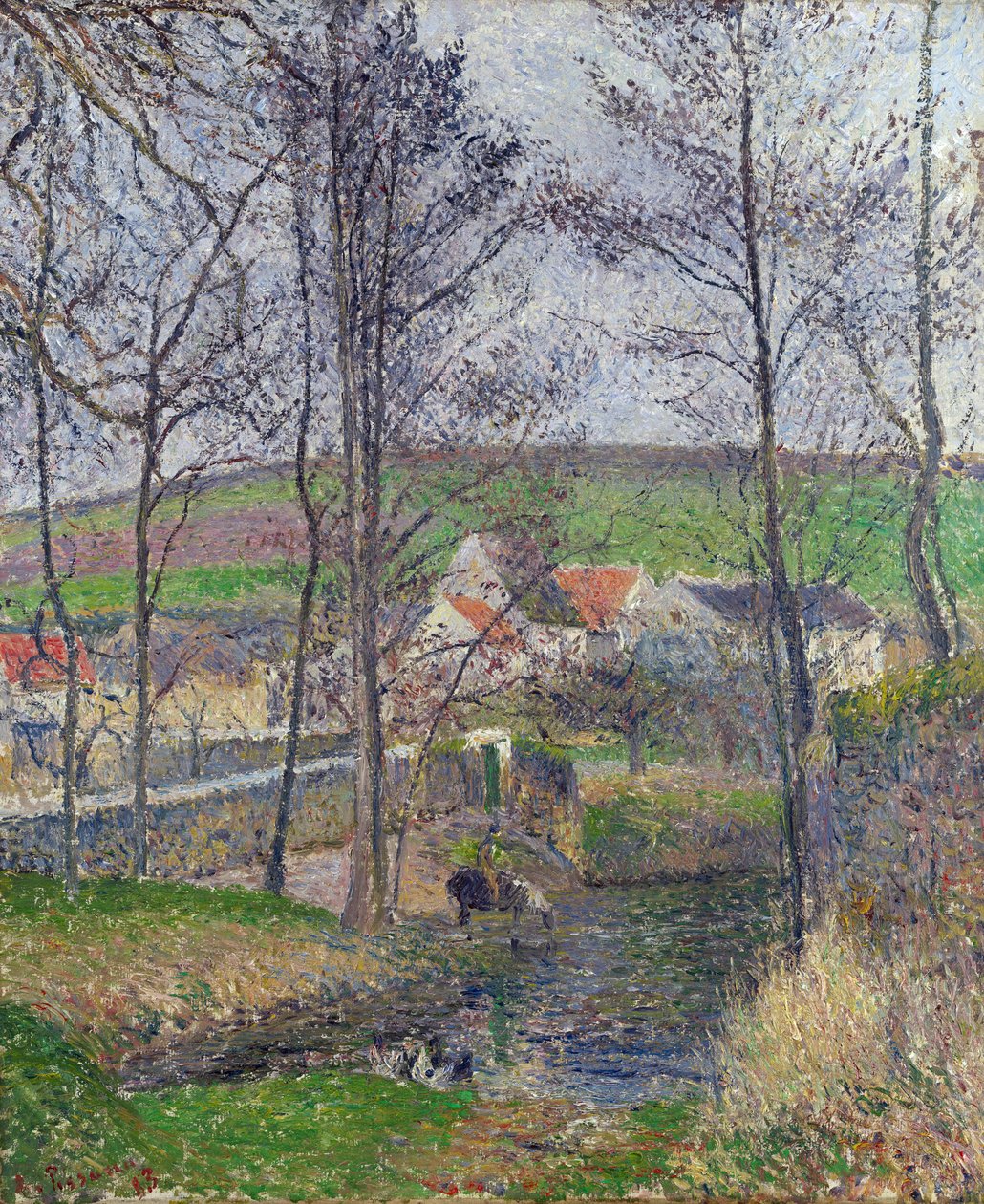 Břehy Viosne u Osny, šedé počasí, zima - Obraz Camille Pissarro (1830-1903) Břehy řeky Viosne u Osny v šedém počasí - Olej na plátně 1883 National Gallery of Victoria, Melbourne 65,3x54,5 od Camille Pissarro
