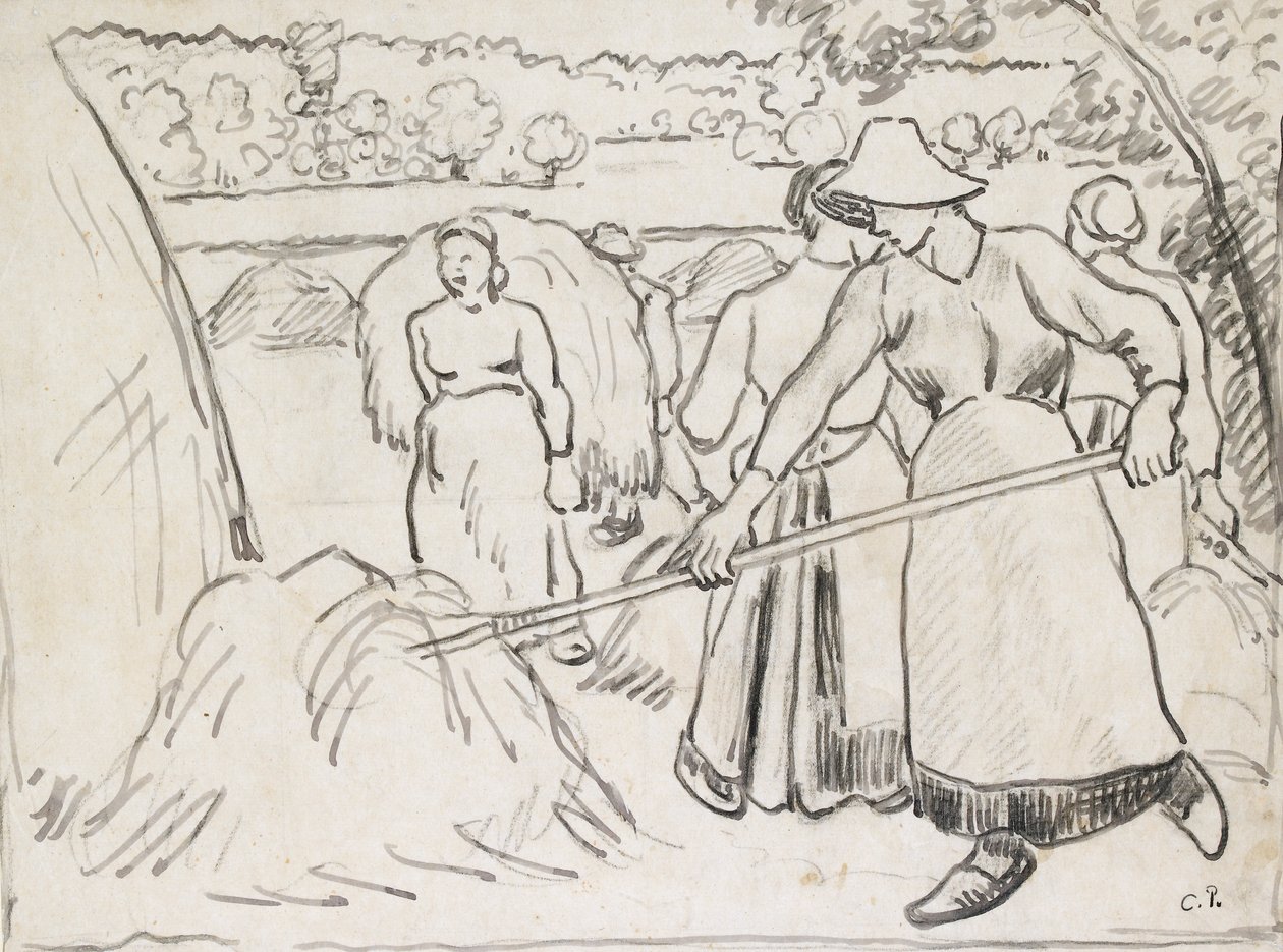 Kompoziční studie harvestorů v krajině, c1893 od Camille Pissarro
