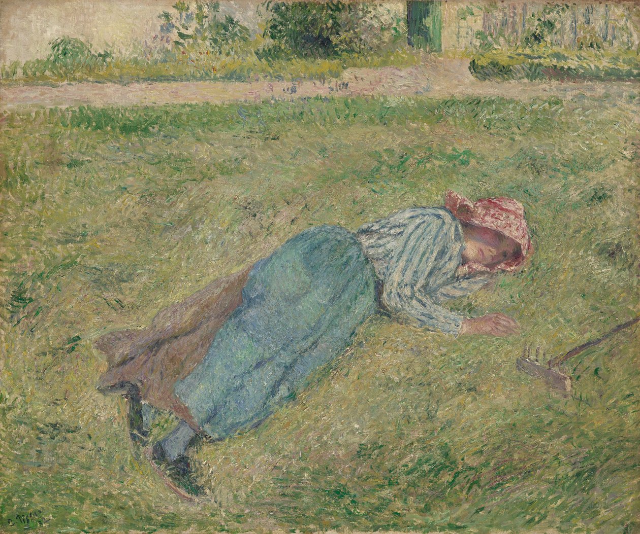 Dívka ležící v trávě od Camille Pissarro