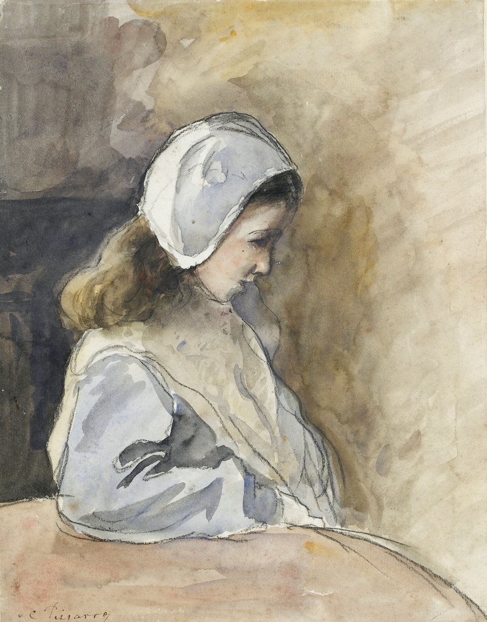 Jeanne-Rachel Pissarro sedící u stolu, c1872 od Camille Pissarro