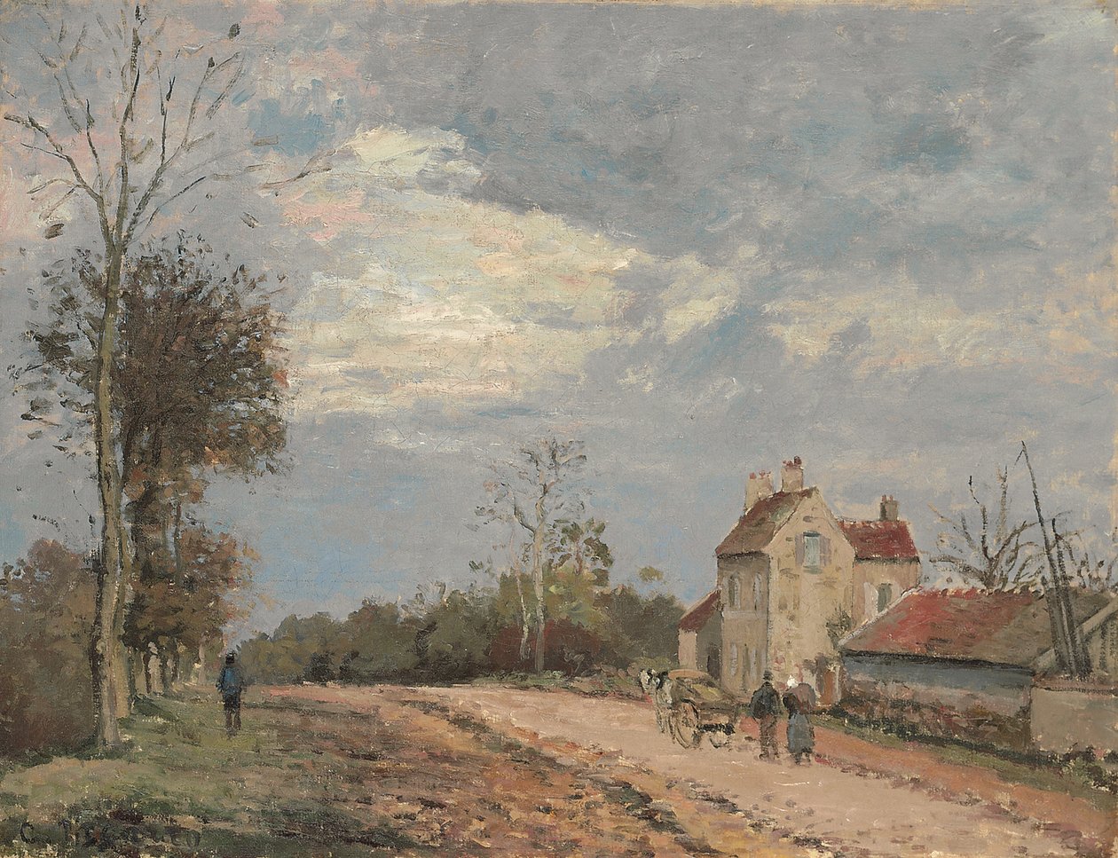 Dům monsieur Musy, route de Marly, Louveciennes, c. 1872 (olej na plátně) od Camille Pissarro