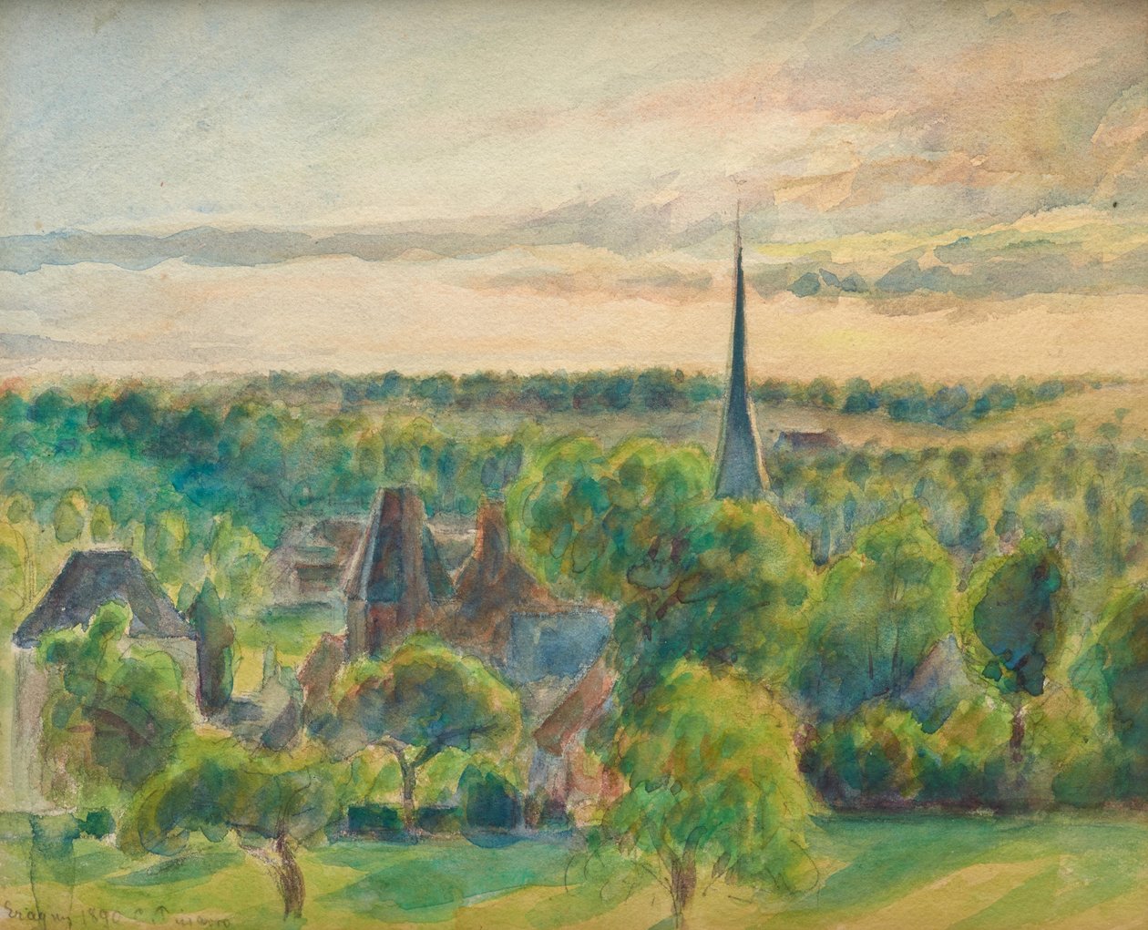 Krajina v Éragny od Camille Jacob Pissarro
