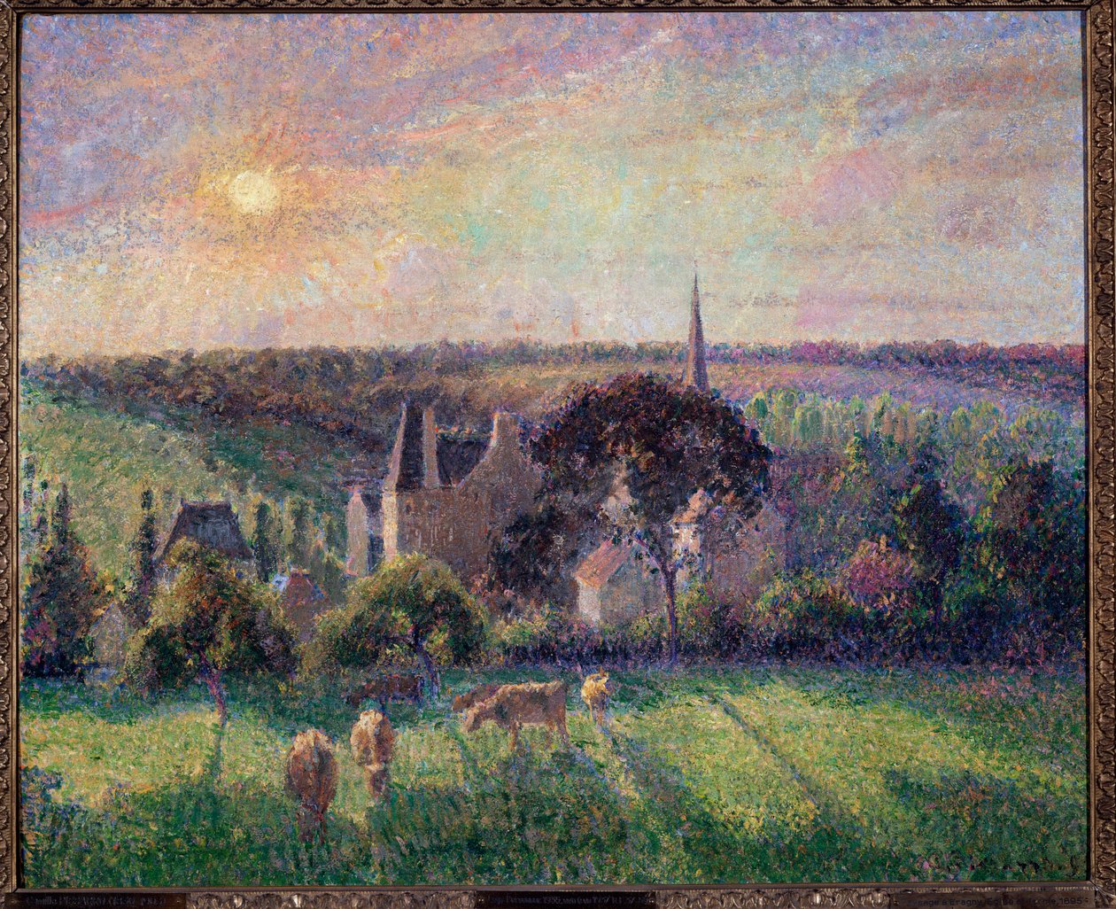 Krajina v Eragny, kostel a farma Obraz Camille Pissarro (1830-1903) 1895 Sun. 0,6x0,73 m Paříž, musee d