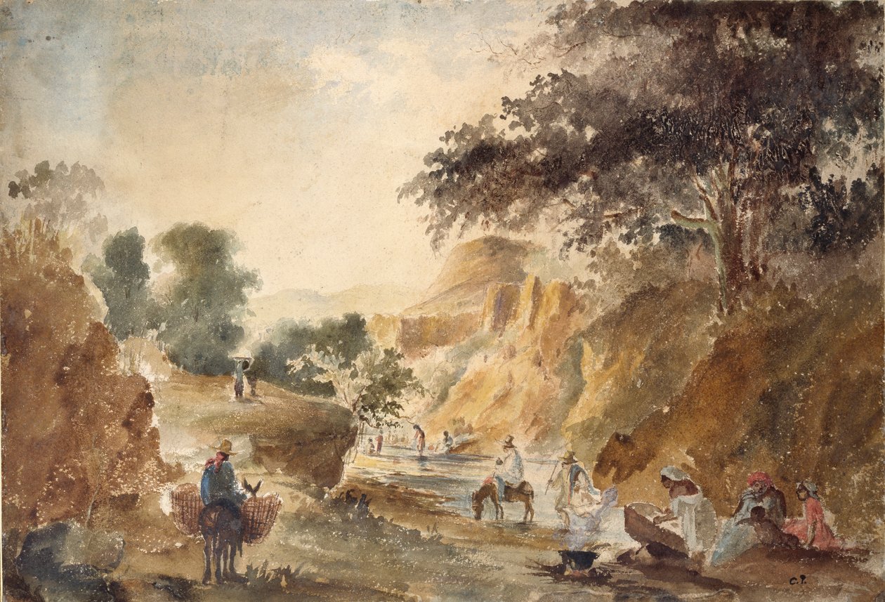 Krajina s postavami u řeky, 1853-1854 od Camille Pissarro