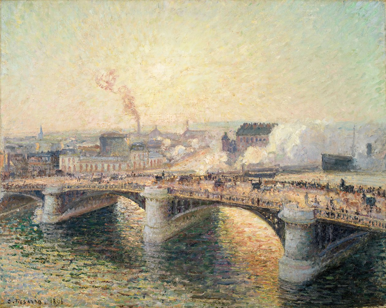 Le Pont Boieldieu, Rouen, Soleil Couchant [Pont Boieldieu při západu slunce], 1896. od Camille Pissarro