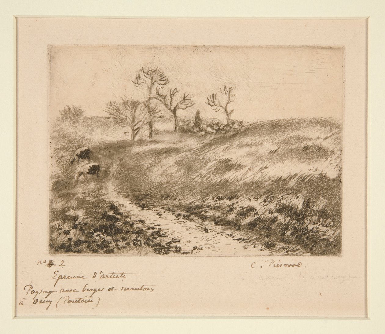 Krajina s pastýřem a ovcemi, Osny (Krajina s pastýřem a ovečkami u Osnyho) od Camille Pissarro