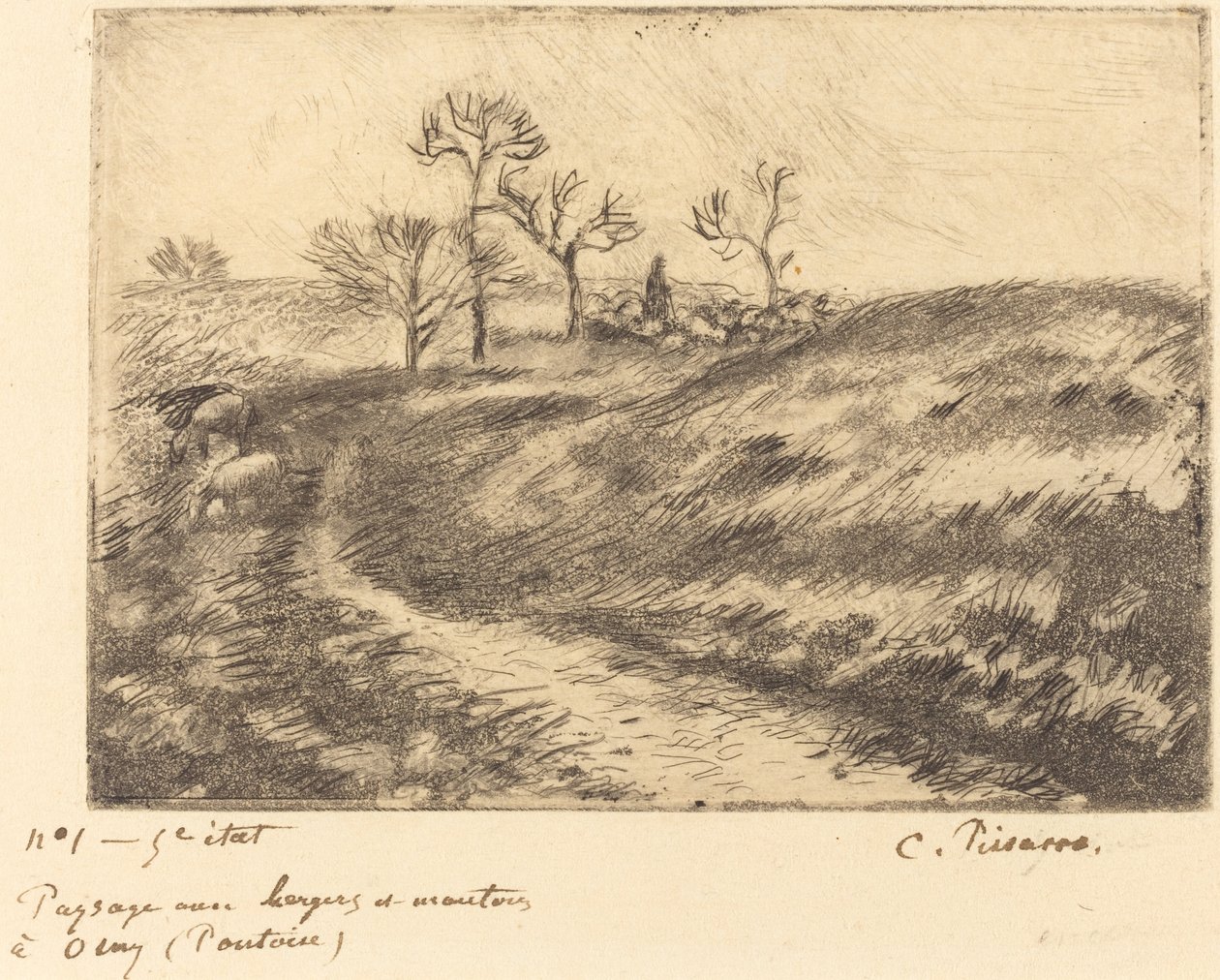Krajina s pastýřem a ovcemi v Osny (Pontoise) od Camille Pissarro