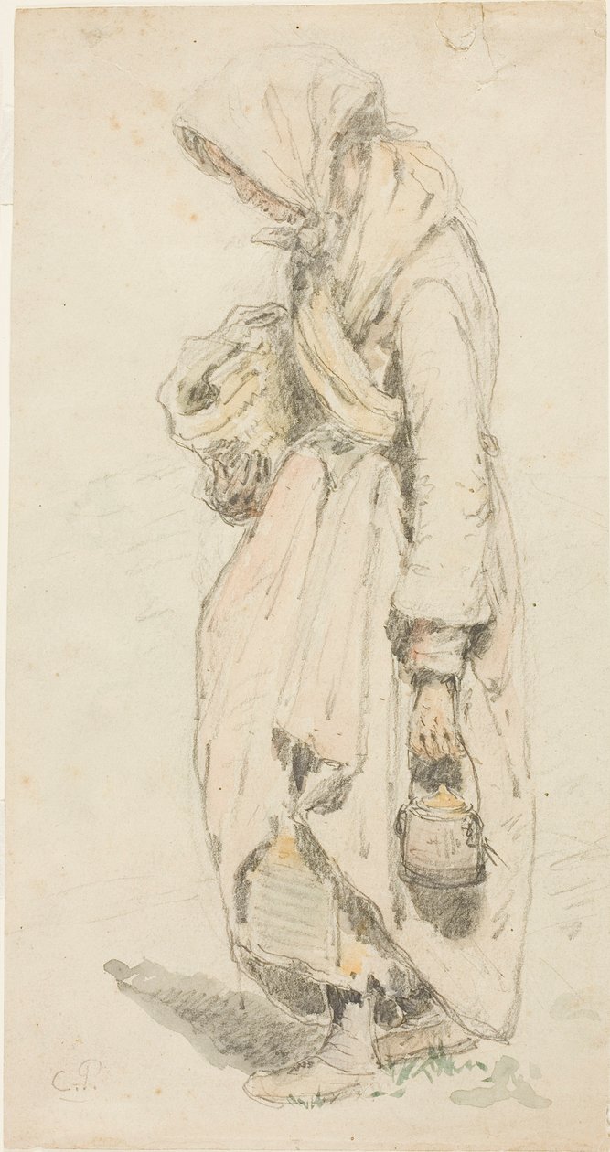 Rolnice (recto); chlapec s rybářským prutem (verso) od Camille Pissarro