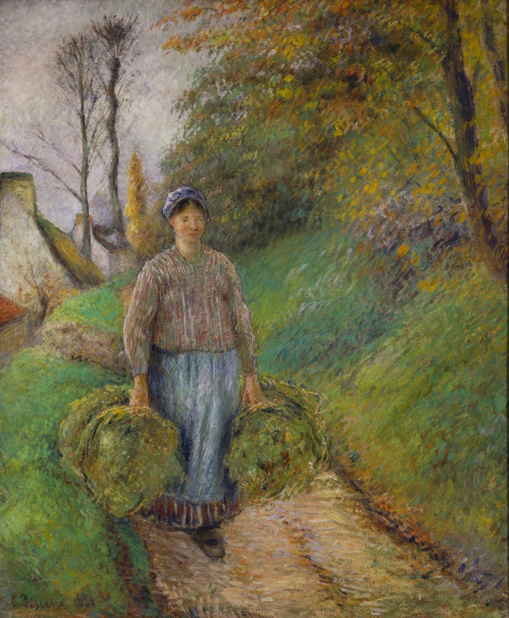 Rolnice nesoucí dva balíky sena od Camille Jacob Pissarro