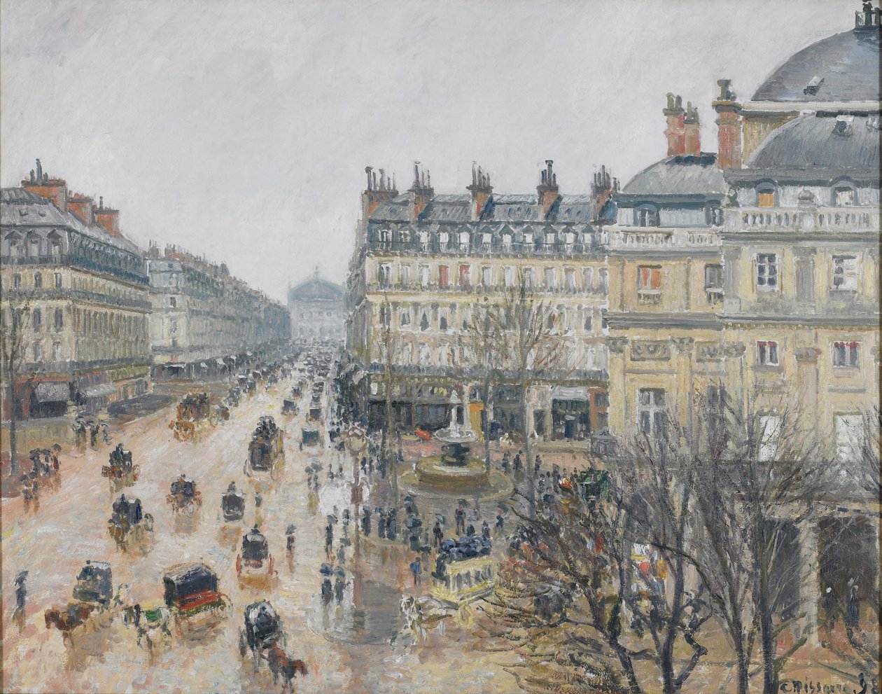 Francouzské divadelní náměstí, Paříž: Déšť od Camille Jacob Pissarro