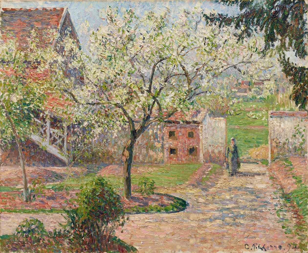 Plum Trees in Blossom, Éragny. Malířův domov, 1894. od Camille Pissarro