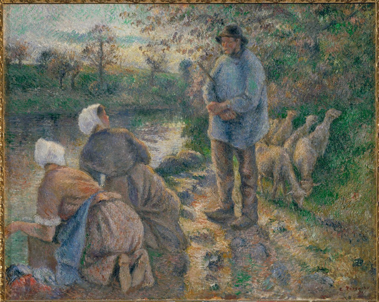 Pastýř a pradlena (malba na plátně) od Camille Pissarro